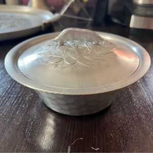 EVERLAST Vintage MCM Aluminum Pea Server with Glass Insert